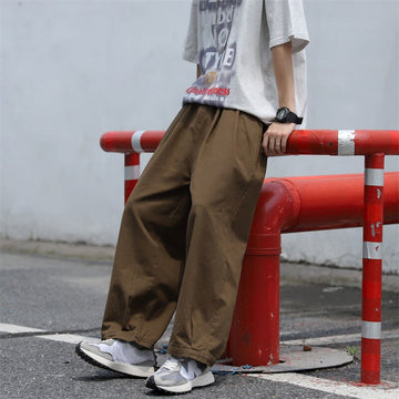 Summer Cotton Casual Pants Men Fashion Oversized Wide Leg Pants Men Japanese Streetwear Loose Straight Pants Mens Trousers M-3XL aidase-shop